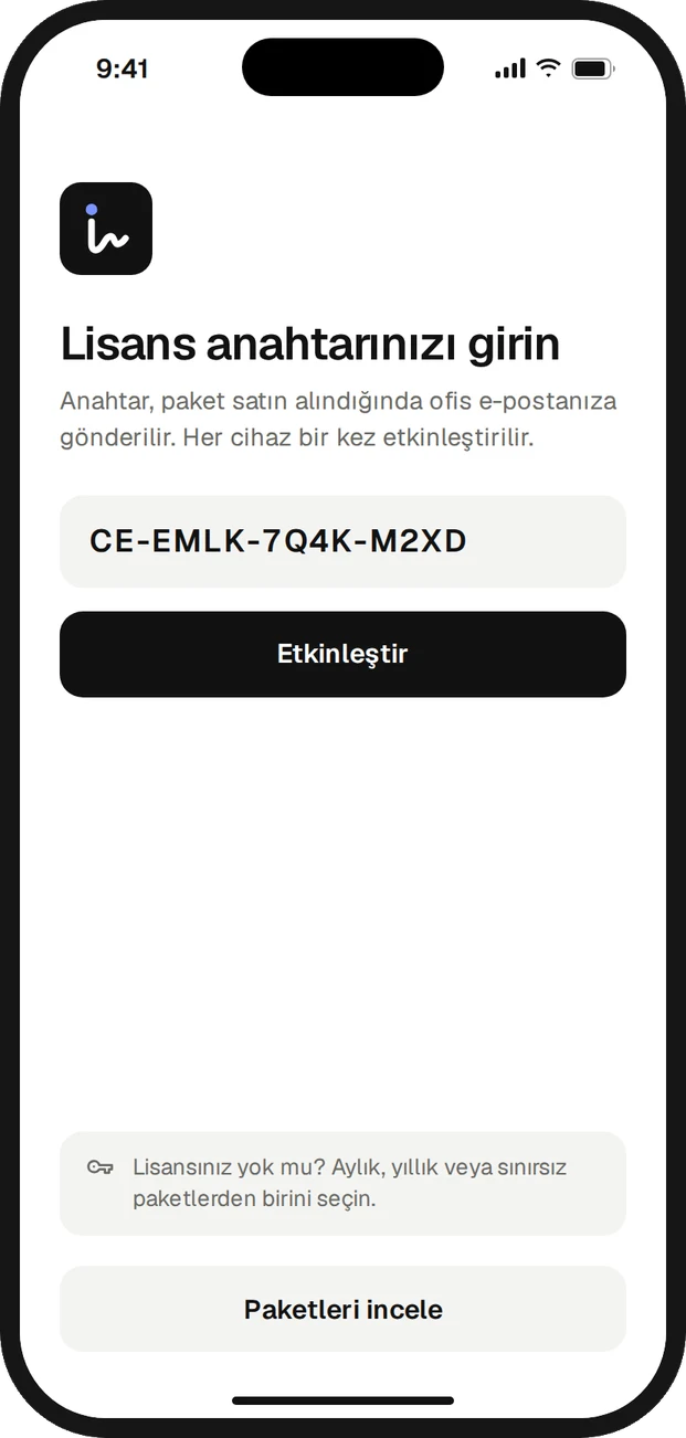 Lisans ekranı